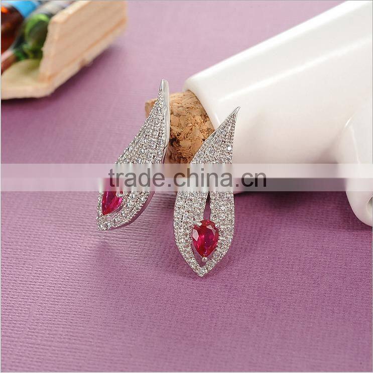 ED-57 Crystal Micro Paving Brass Material Top Quality White Gold Plated AAA Zircon Earring