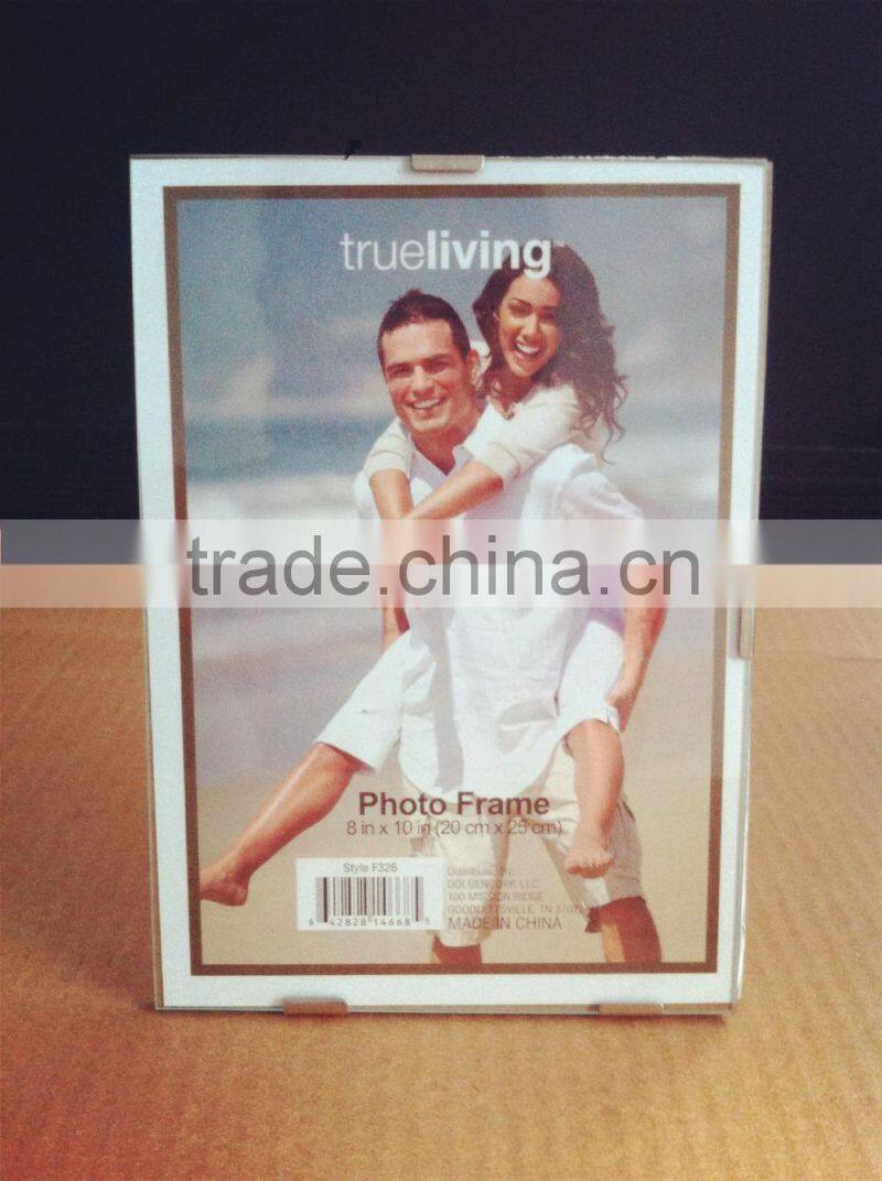 Clip snap frameless glass photo frame with large foam corners for table or wall hanging