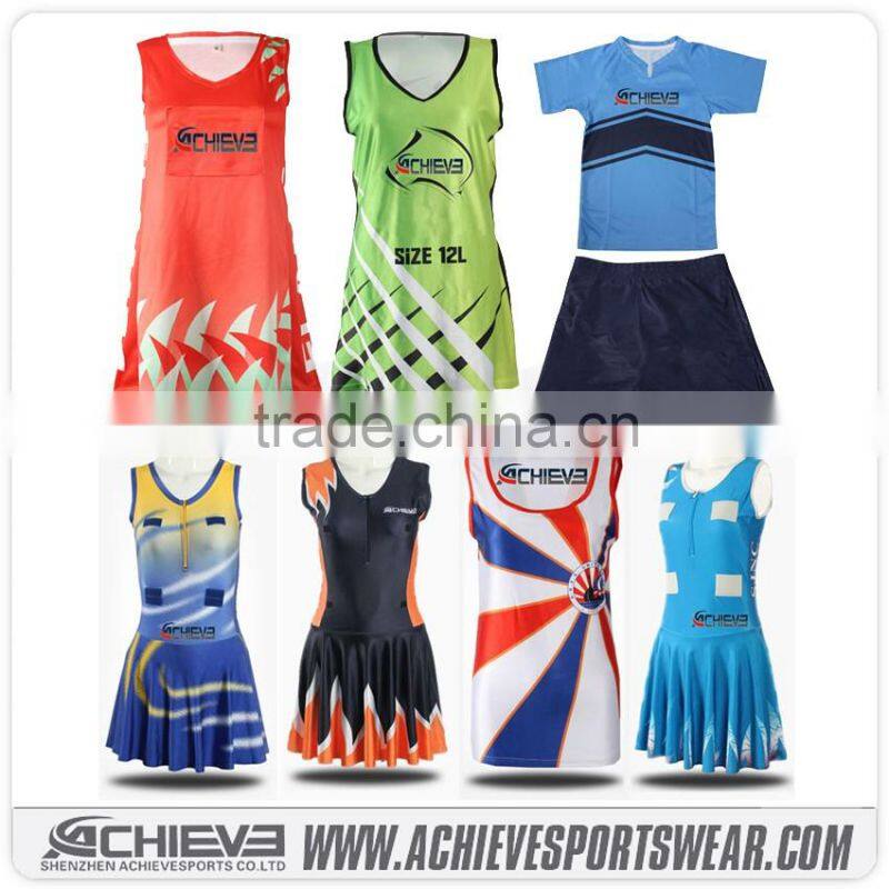 2016 Wholesale Cheap customized Netball Dress Jersey fashional design netball dresses Uniforms With Sublimation