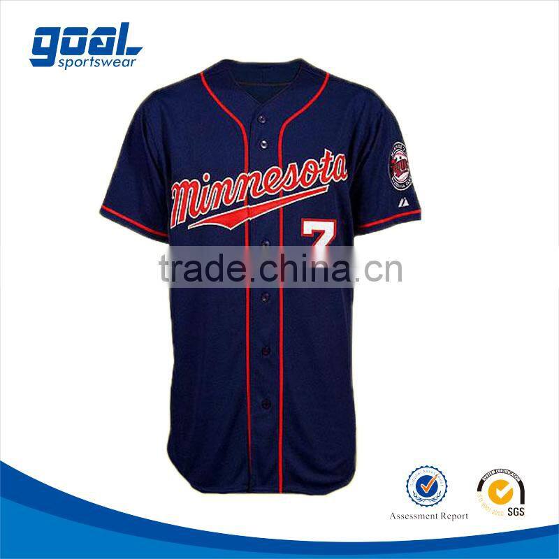 2015 Royal blue short sleeve plain v neck custom jersey baseball