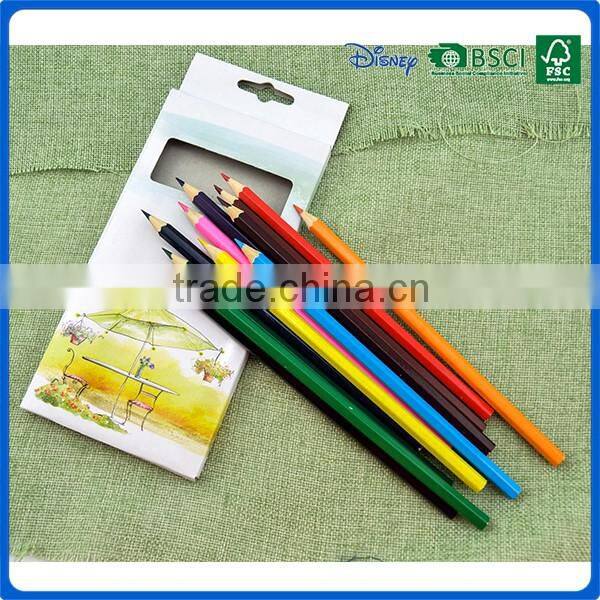2016 hot sale customized school hexagonal 7 inch 12 colors pencil into paper box for art