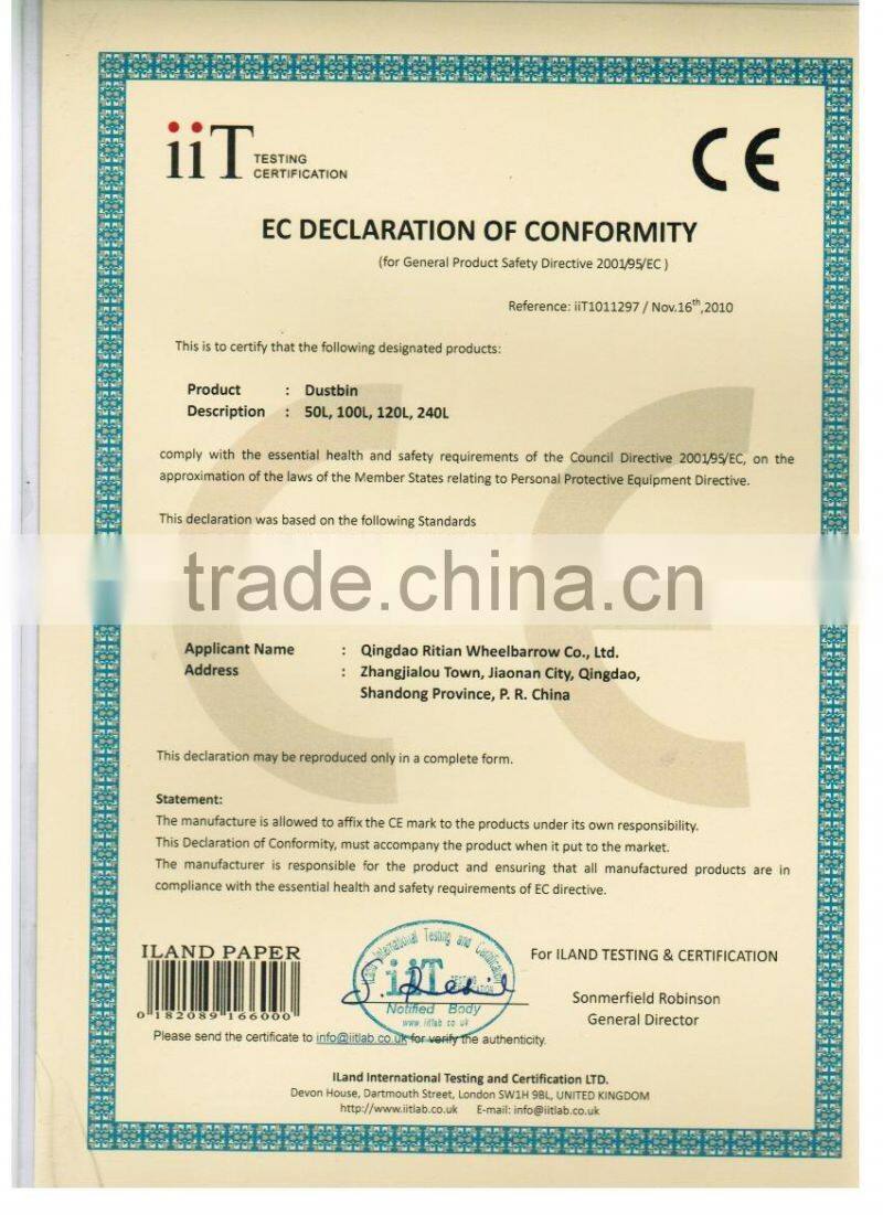 100ltr outdoor plastic dustbin EN840.ISO9001.