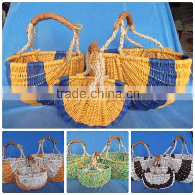 Colorful storage rattan Basket Set of 3 with Handle