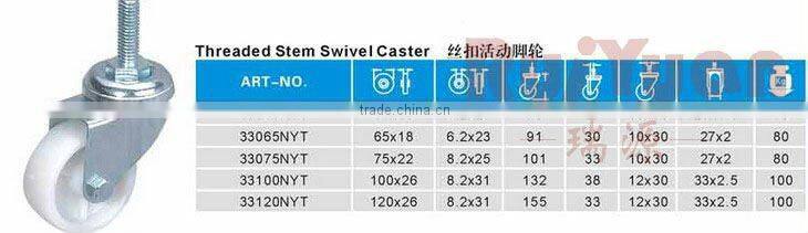 2015 high quality white Nylon wheel threaded stem swivel caster wheel