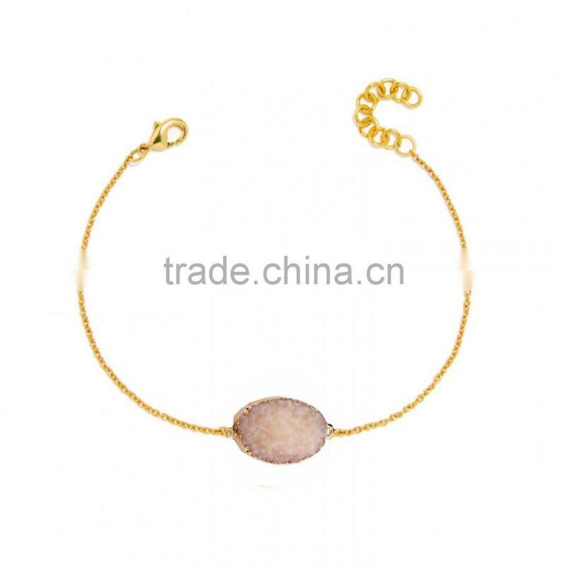 2016 Hot selling fashion rough natural stone bracelet green druzy beads bracelet