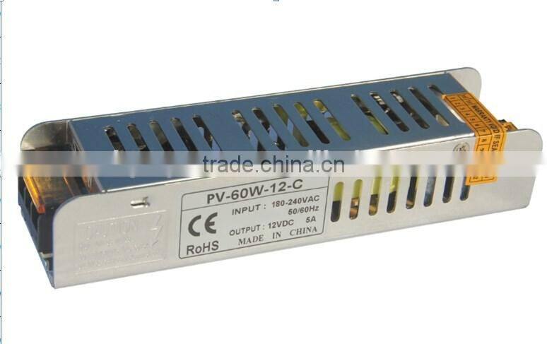 60w constant voltage12v indoor led power supply with input 170-240v