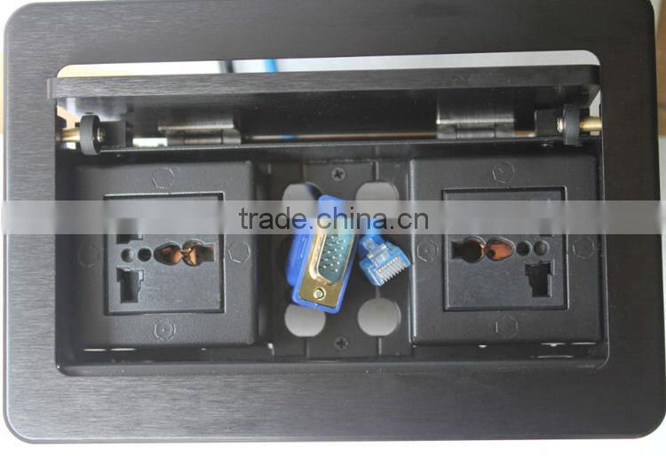 Desktop multimedia cable cubby with POWER HDMI USB VGA AUDIO