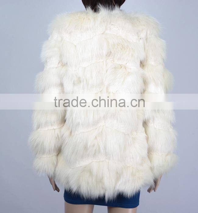 Fashion rabbit Fox Fur Coat From China Women White Fox Fur Coats KZ150103