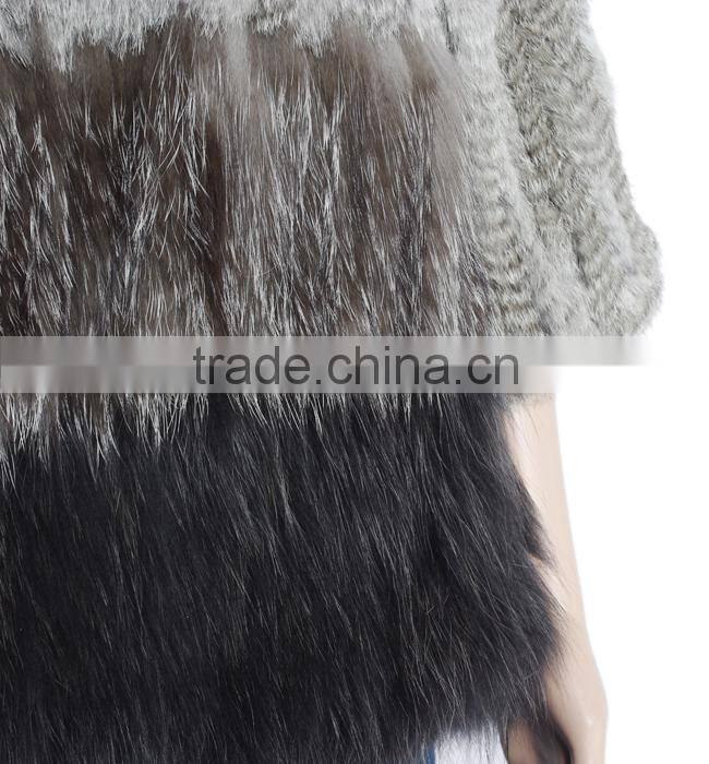 Hand knitted women fur coat knitted fox rabbit fur coat KZ150106