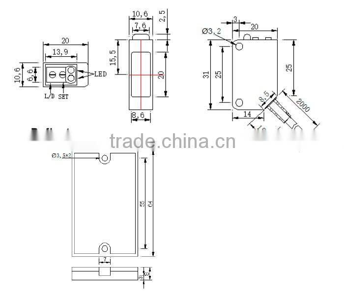 F&C small square NPN PNP retro-reflective photoelectric sensor with reflector