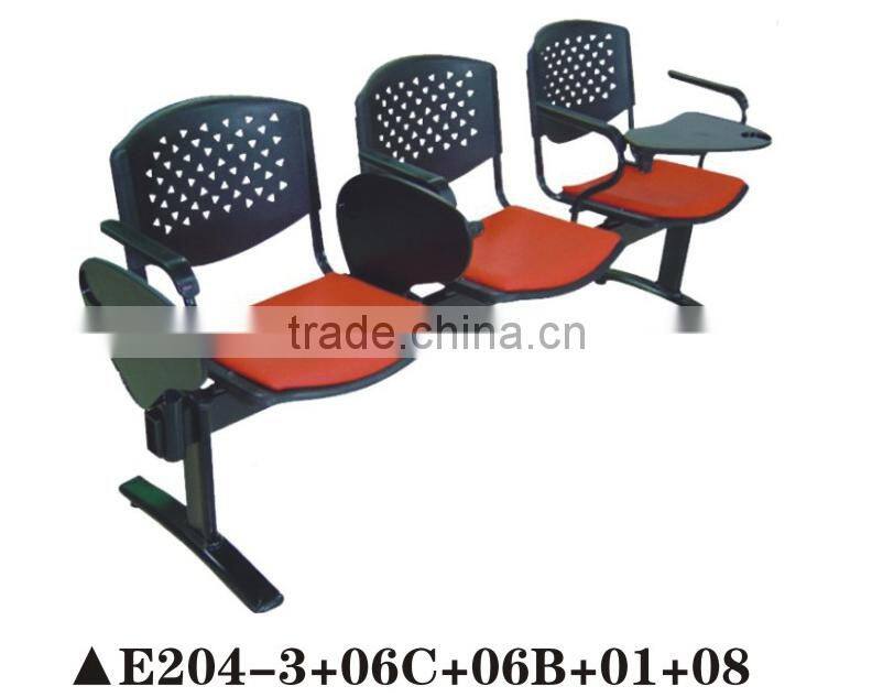 3-seater plastic waiting room chairs with tablet E204-3+06C+06B+01+08
