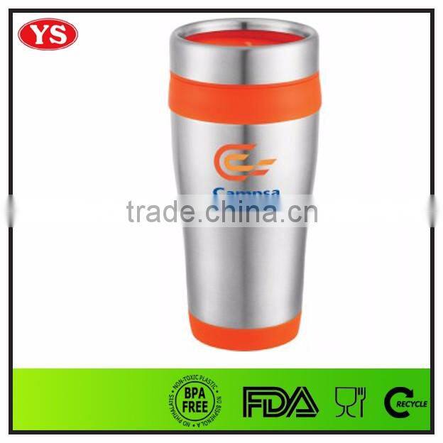 Customized 14 ounce Inner plastic and insulated stainless tumbler with lid