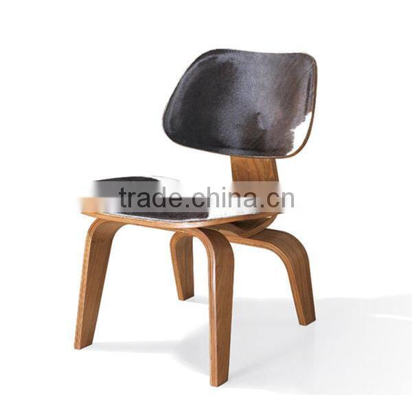 Molded Plywood Chair Cow Leather, Real Leather Upholstered Chair, Genuine Leather Cover Lounge Chair