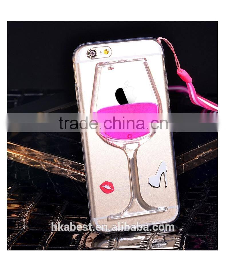 3D liquid wine glass with stand phone case for iphone