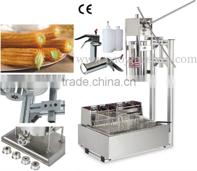 (4 in 1) 5L Spanish Manual Commercial Churro Machine + Working Stand + 12L 110v 220v Electric Deep Fryer + 1L Filling Machine