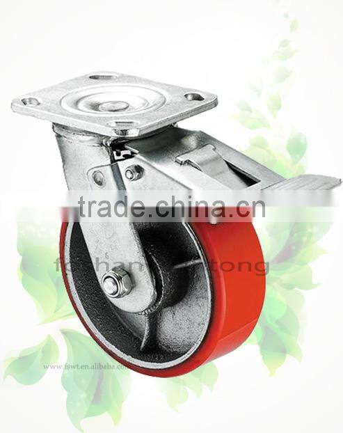 PU Cast Iron 5 Inch Brake Rolling Ball Industrial Caster Wheel