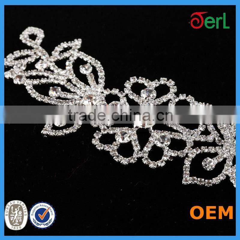 Hot sales decoration lace applique rhinestones lace for wedding dress