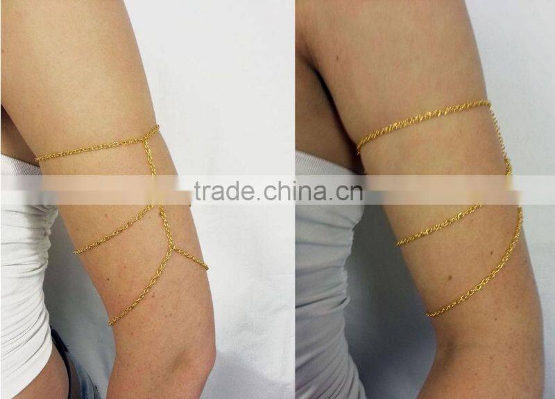 Fashion gold tassels three layers arm chain