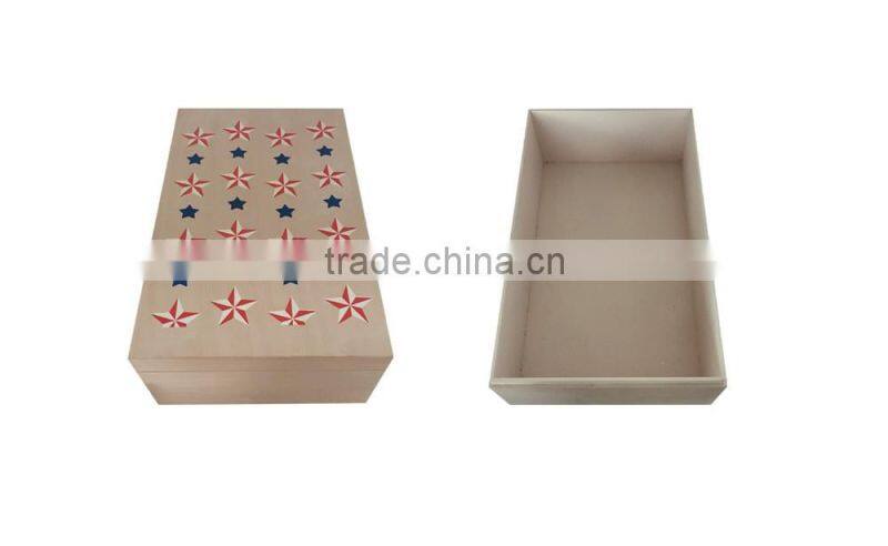 Wood storage box home with printing cover nature color Decoration large size collection box on the desk wood box for sales gif