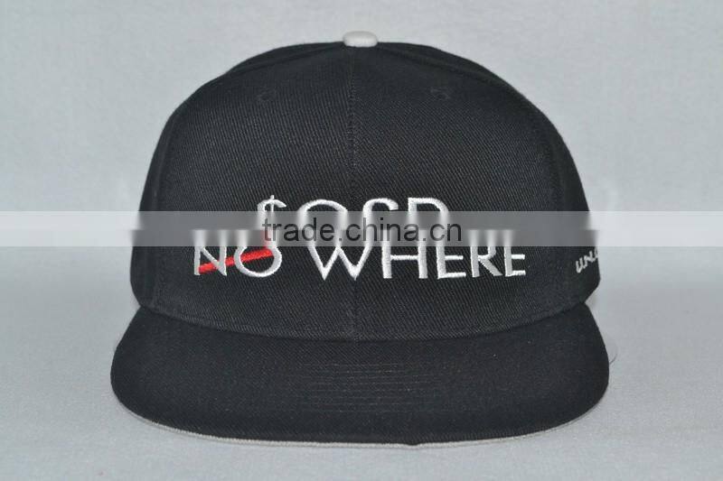 Guangzhou hat factory professional custom 100% acrylic/black/embroidery logo/flat brim hat