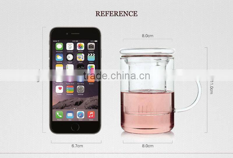 400ml high quality borosilicate glass tea cup with lid with strainer TB184