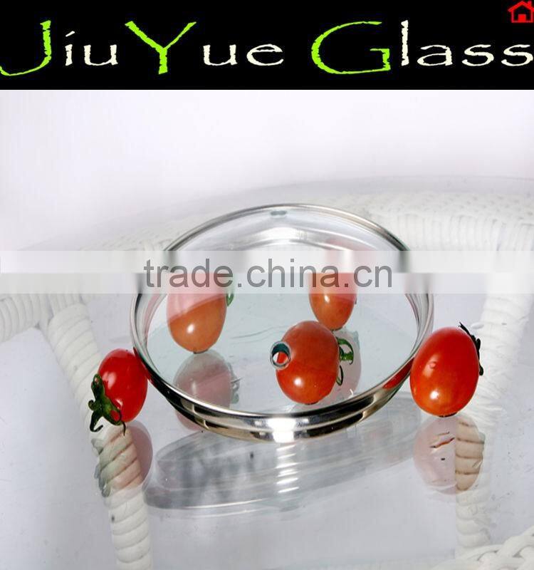 transparent tempered glass lid with stainless steel rim
