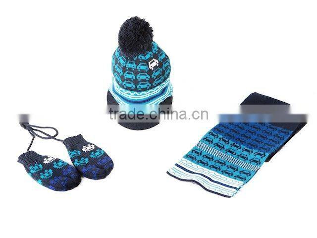 kid's knitted scarf hat and gloves
