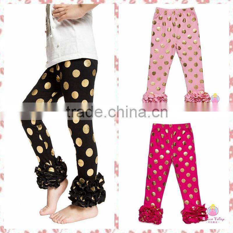 Fashion girl ruffle legging for 0-8 years old girl cheap price sports pants gold polka dot pattern