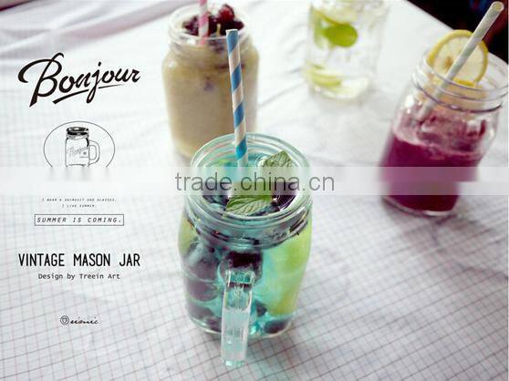 400ml Glass bottle mason jars with color painted wholesale with caps and straws