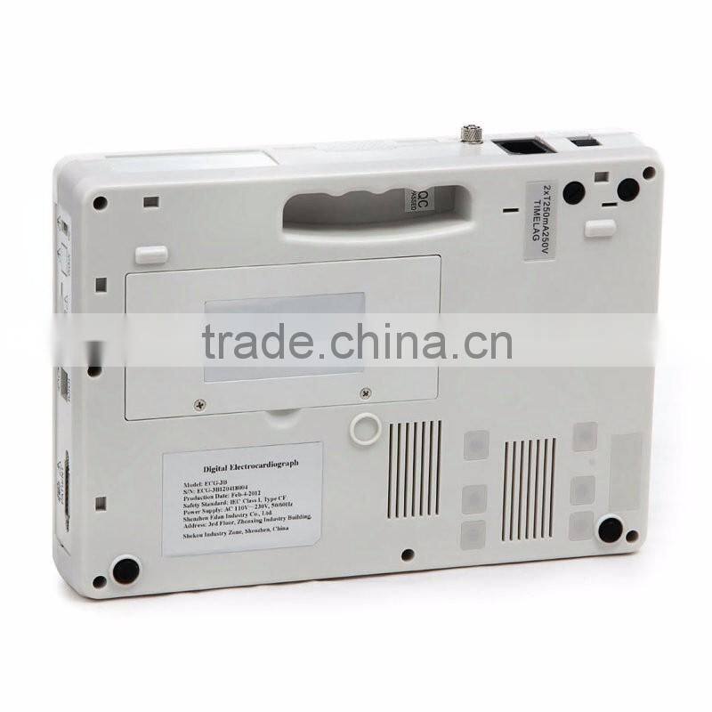 Hospital 7 inch color graphic LCD display portable 3 channels 12 lead ecg machine