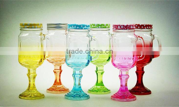 Color decorative Mason Jar Stitching base with metal Lid and Straws