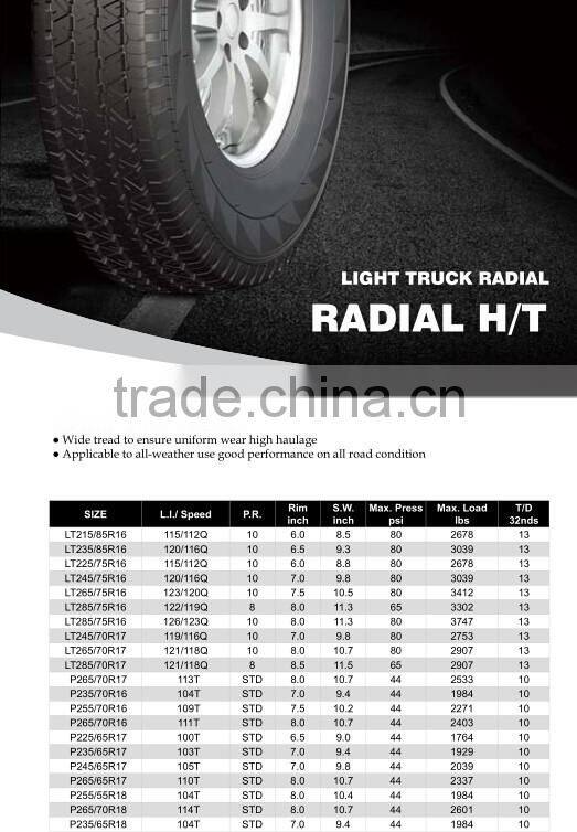 Highway-tread LT light truck tire P245/65R17