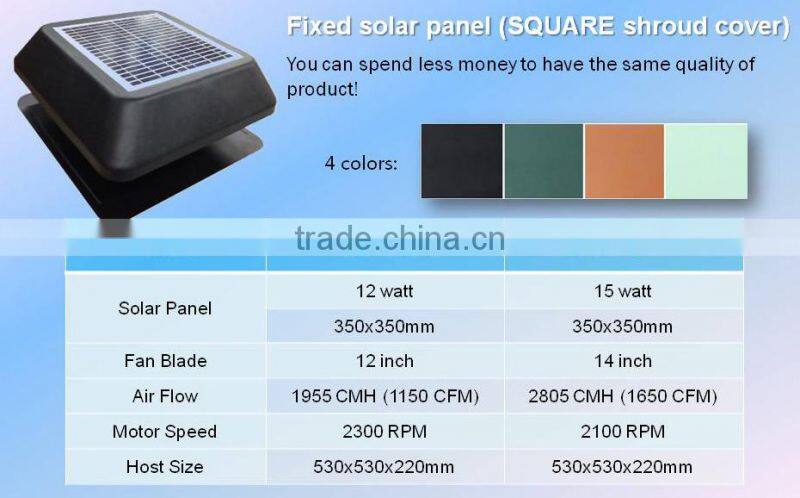Smart Home Solar Roof Ventilating Fan, 14 inch fan blade 15 watt solar panel