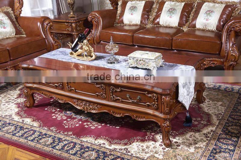 Bisini Living Room Coffee Table, Solid Wood Wooden Coffee Table with Drawers