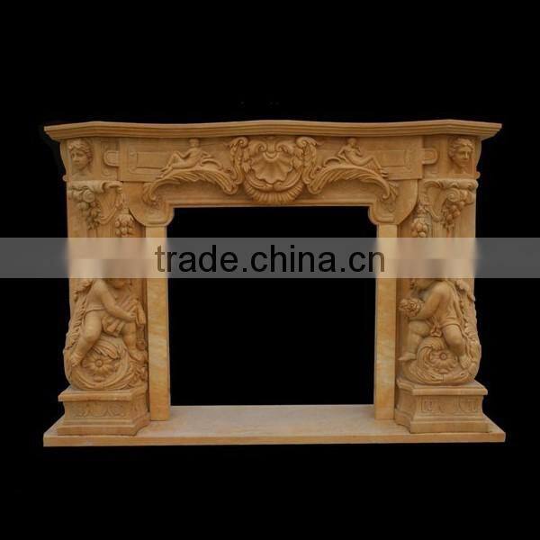 Hand Carved Marble Electric Fireplace Surround with Boy Statues