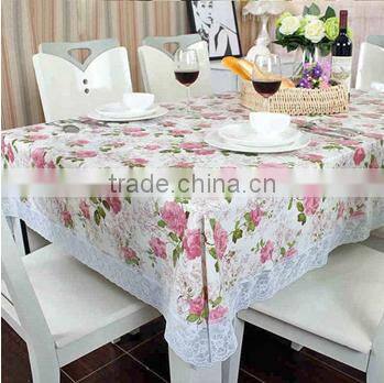 Closeout tablecloth Tablecloth stocklot PVC non-woven fabric flower design Square tablecloth with 3 inch lace