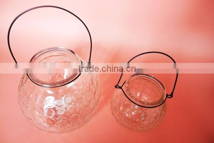 transparent pumpkin shape glass candle jar with metal holder