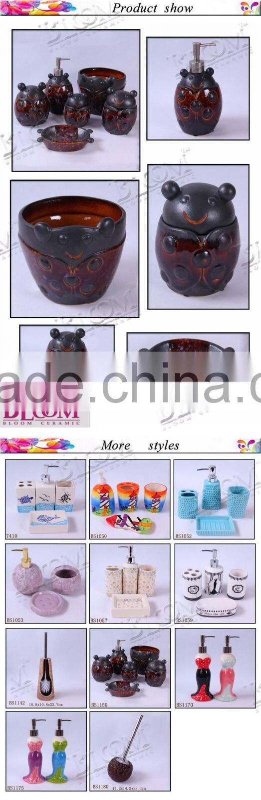 lovely retro style 6 pcs ceramic bathroom accessory set