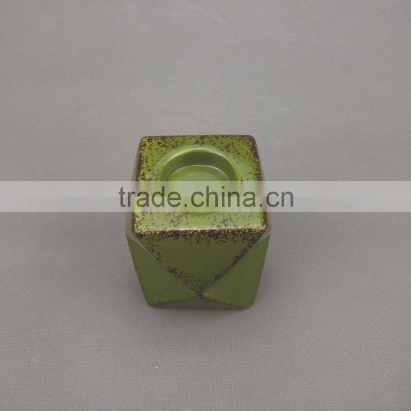 Hand Painted Antique Ceramic Tealight Candle Holder with Distressed Finish