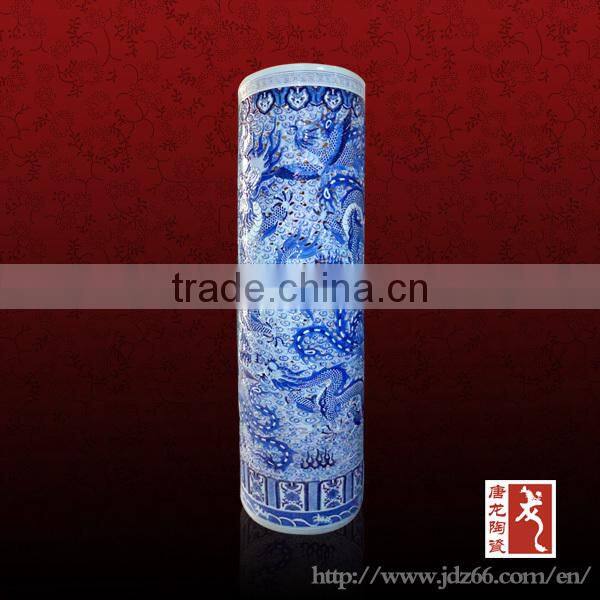 Large tall cylinder vase porcelain vase blue made in Jingdezhen