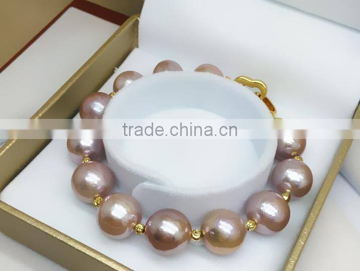Grade AA 14-15mm purple Edison pearl bracelet