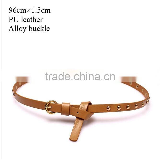Wholesale rivet decorated ring buckle girl thin PU waist belt