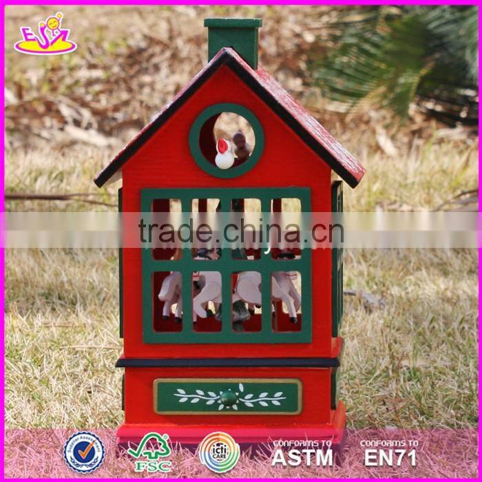 New design red house shape Christmas wooden music box W07B023B