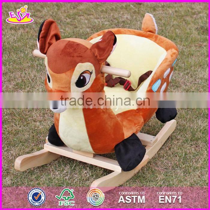 2017 new design lovely plush deer toddlers wooden rocking animals W16D074
