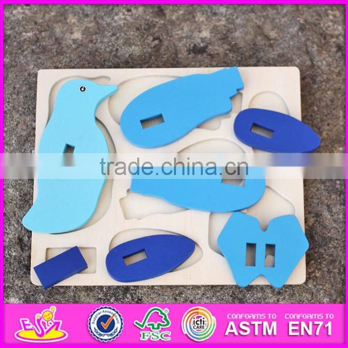 2017 New product diy 3d penguin wooden animal jigsaw puzzles W14G041