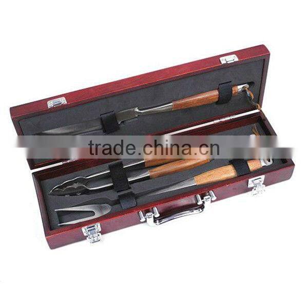 BQ-0045 / bamboo and drop forged handle 4 pcs bbq set