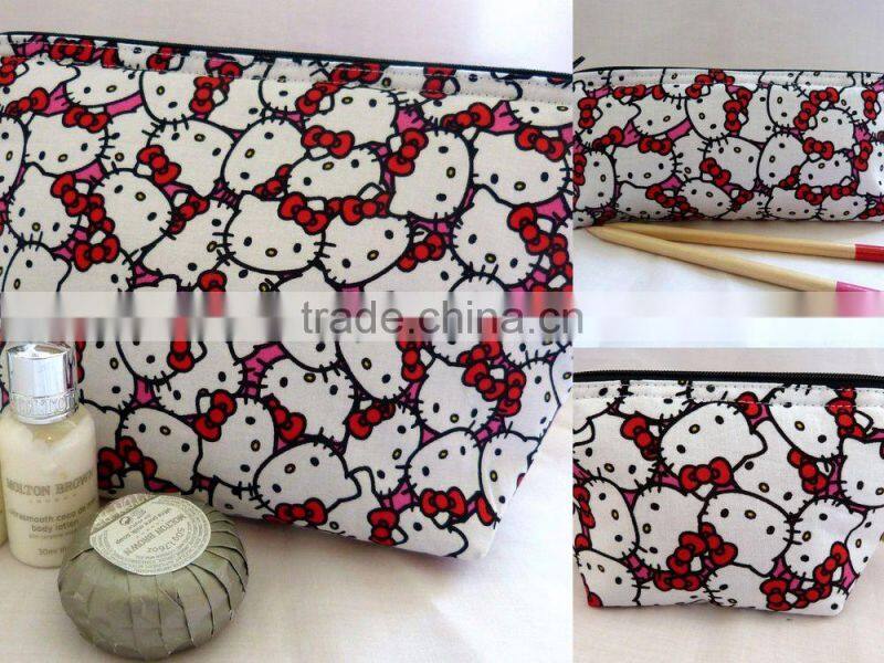 Cute ketty cat wash bags/fashion cotton cat cosmetic bags / Recycled pink makeup handbags
