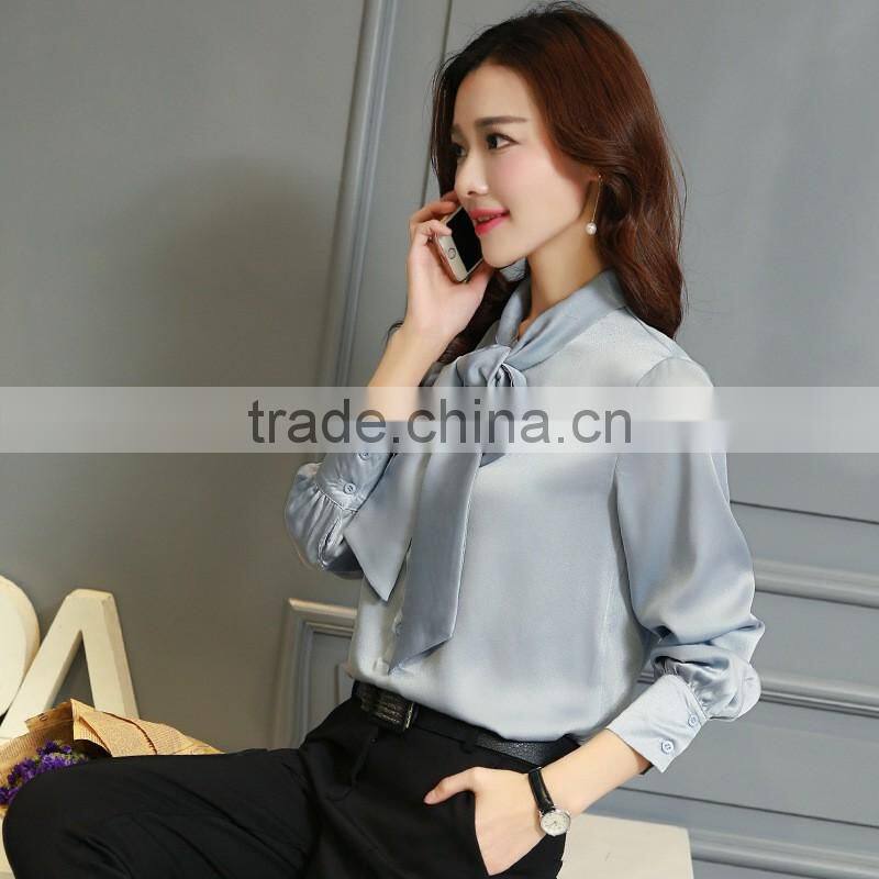 2017 latest Plain chiffon formal shirt long sleeve design blouse for women