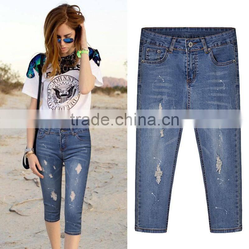 2016 Euro fashion style jeans personality skinny trousers cropped Jeans