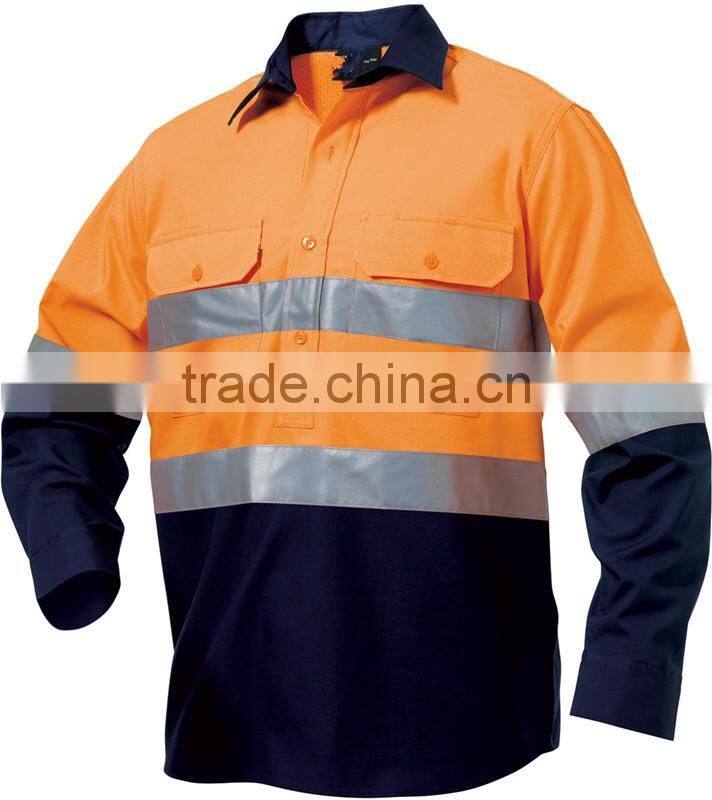 Factory custom Short Sleeves cotton safety shirts Fluorescent Hi Vis Work Shirts